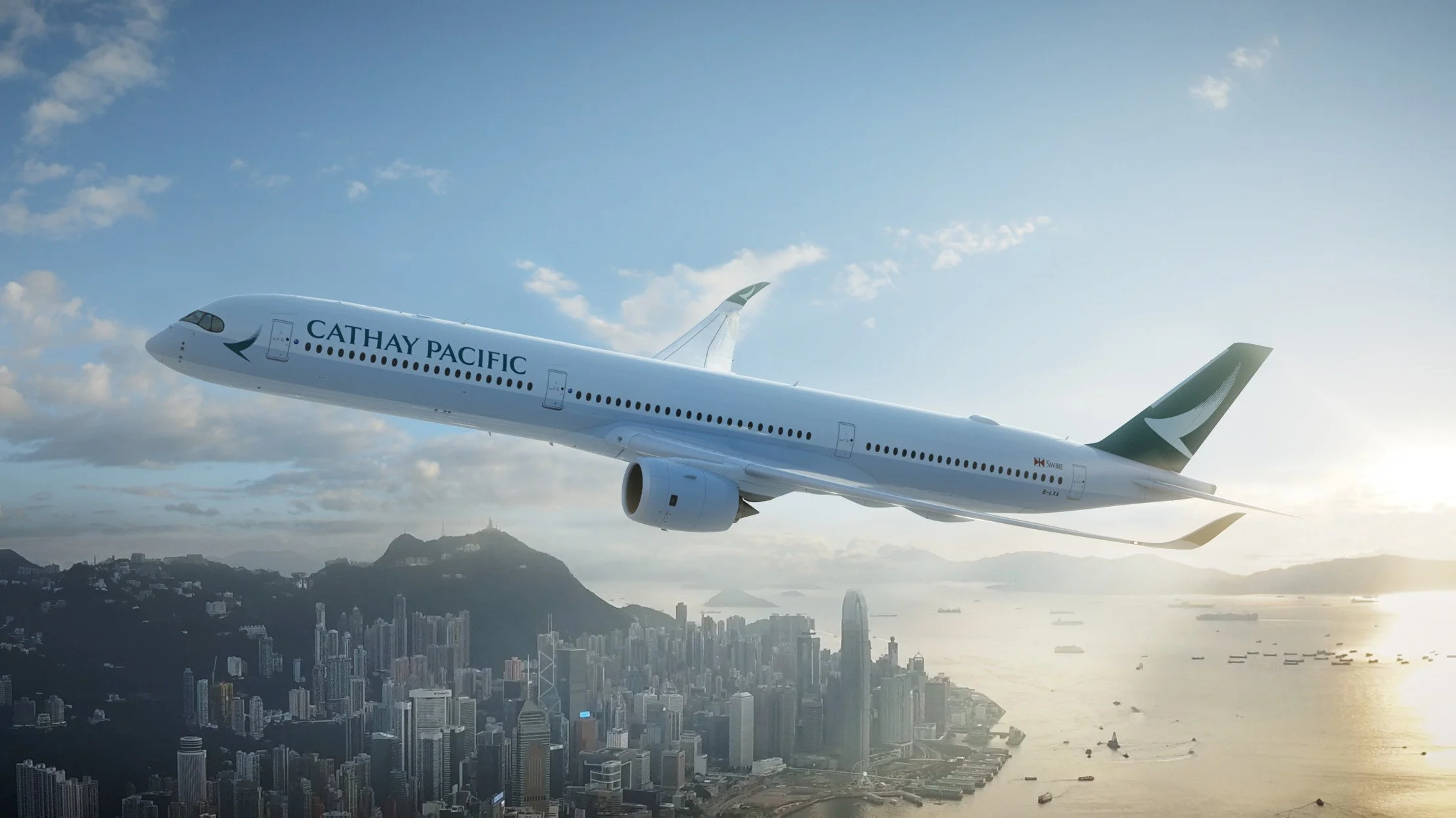 Cathay Pacific aircraft over Hong Kong