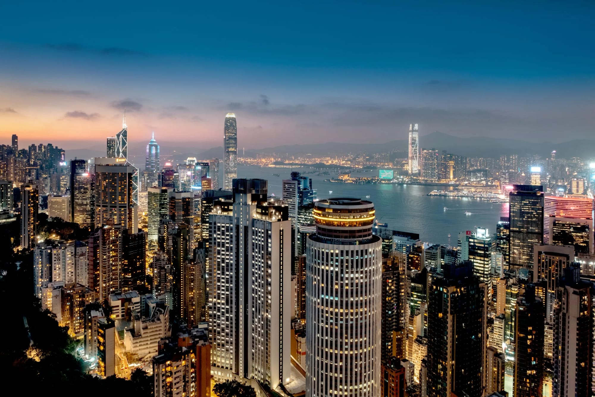 Hong Kong skyline and Victoria Harbour at dusk